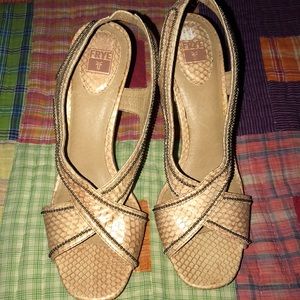 Frye Vintage Nude Sexy Studded Wood Platforms New